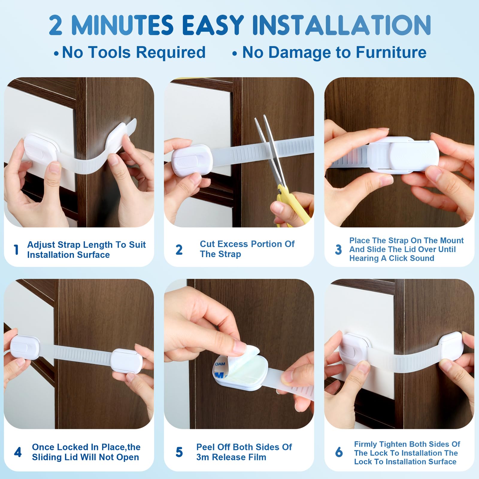 SOGUDE 10 Pack No Drill Baby Proof Cabinet Locks - Child Safety Locks with 3M Adhesive for Kitchen Cabinets, Drawers & Doors (White) | Perfect for Baby Proofing Homes & Childcare Centers