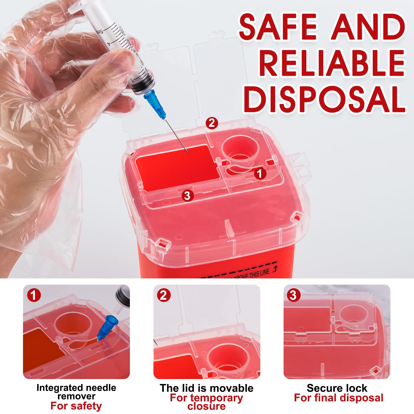 3-Pack 3-Quart Sharps Containers for Home & Travel - Safe Needle Disposal, Biohazard Waste Bins, Portable Syringe Disposal Container - Ideal for Diabetic Supplies, Medical Waste & Healthcare Professionals