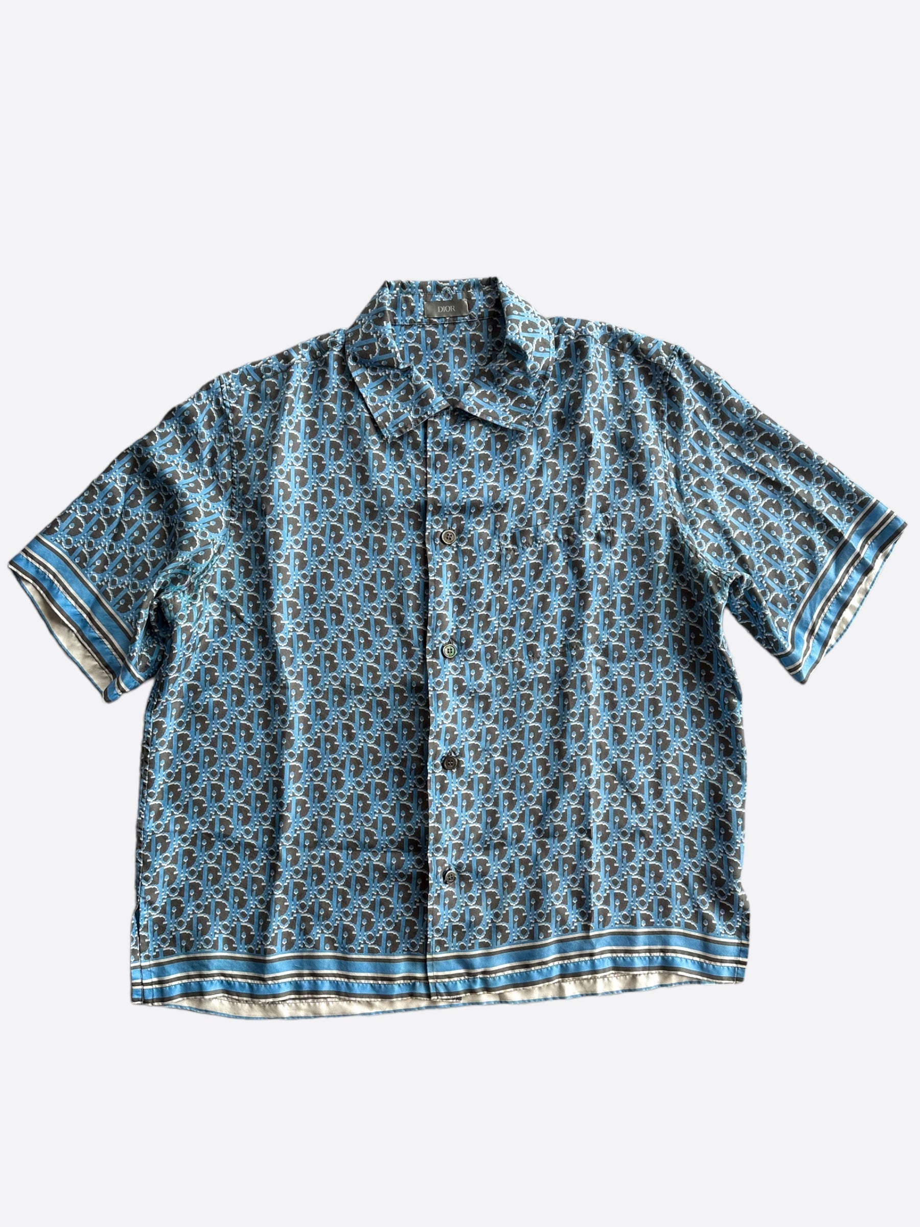 Dior Black & Blue Pixel Oblique Silk Button Up Shirt for Men - Luxury Designer Dress Shirt for Business & Formal Occasions