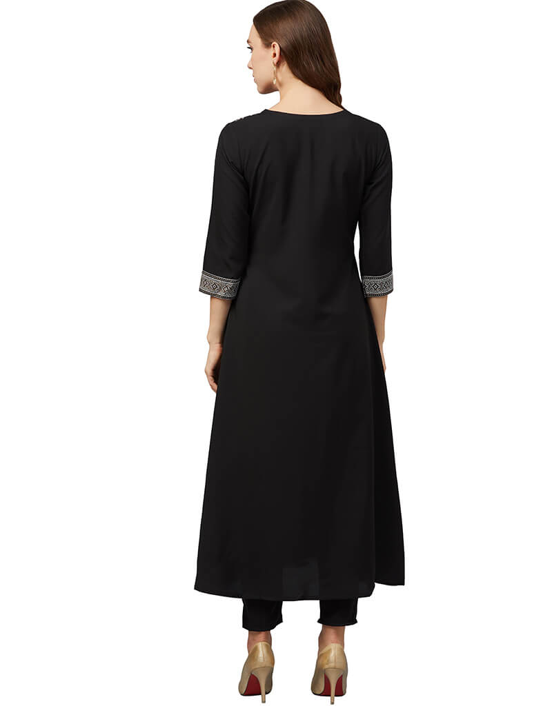 Elegant Black Crepe Pant Kurti for Women - Stylish Indian Ethnic Wear for Casual Outings & Festive Occasions