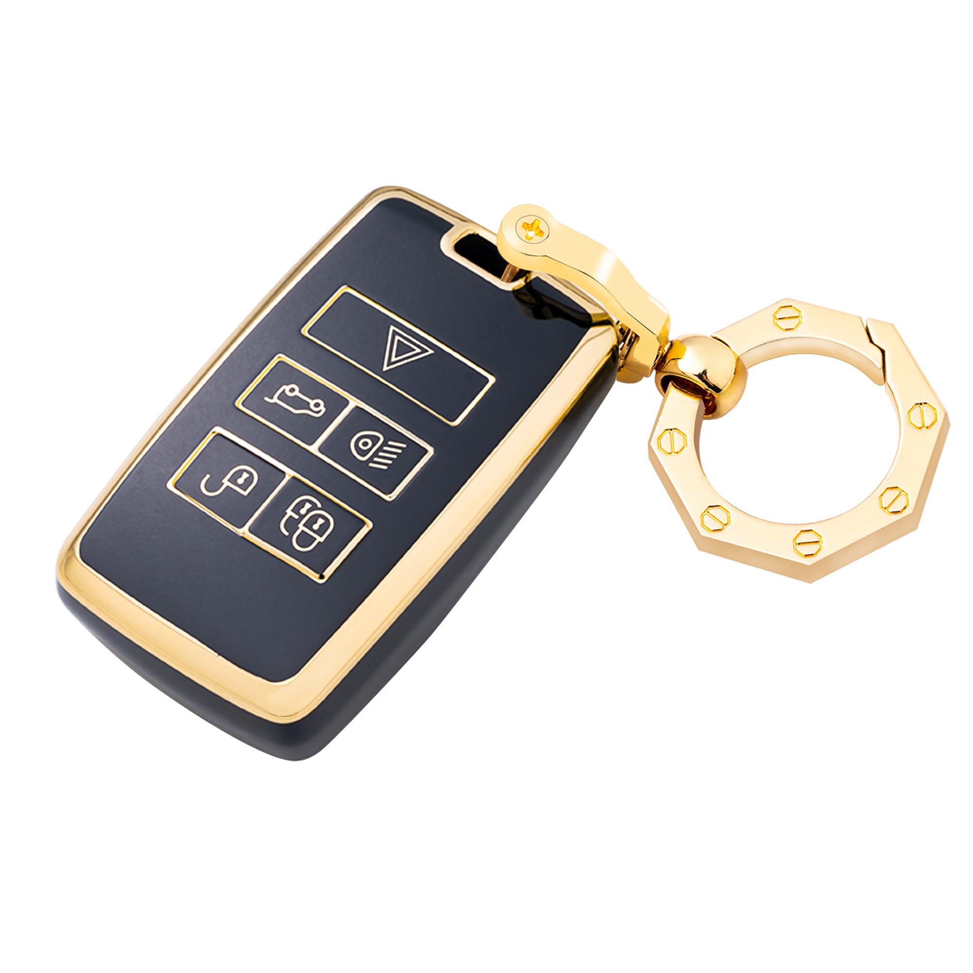 Premium Leather Key Fob Cover with Gold Keychain - Compatible with Land Rover Range Rover Vogue, Discovery & Sport | Durable Protection & Stylish Accessory for Car Keys | Perfect for Daily Use, Travel & Gift Giving