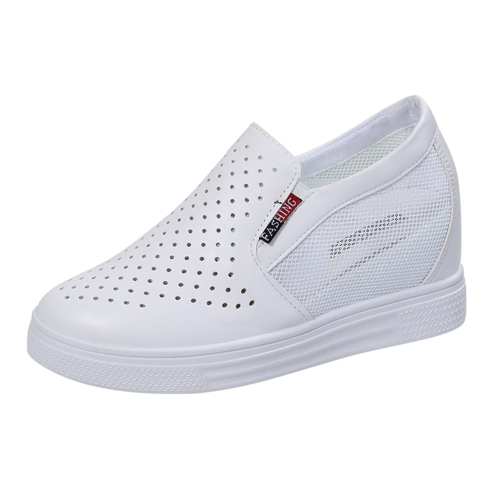Women's Breathable Mesh Slip-On Work Shoes - Non-Slip Thick Sole Comfortable Casual Shoes for Women (White, Size 7.5) | Perfect for Nursing, Hospitality, Retail & Everyday Wear