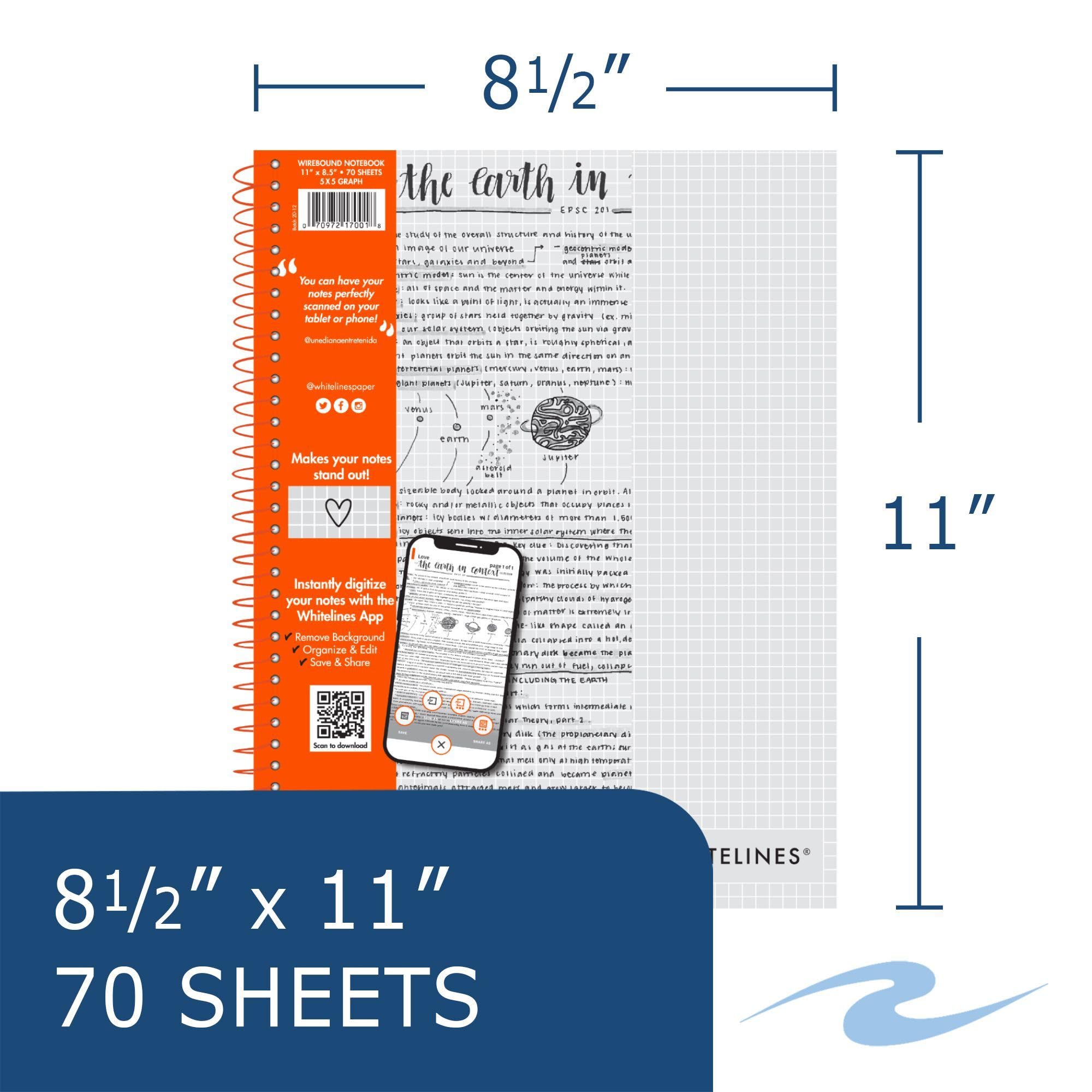 Whitelines Spiral Wire Bound Graph Ruled Notebook - 11