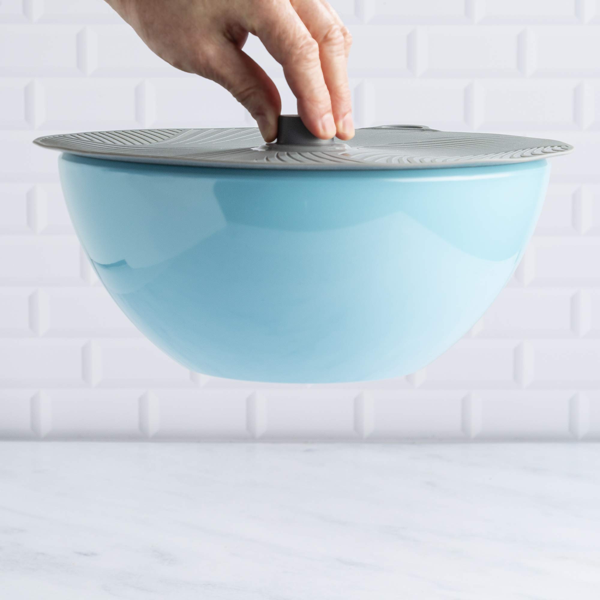 Goodful Universal Silicone Lids for Pots and Pans - Heat Safe, Reusable Suction Seal Food Storage Covers for Bowls, Pots & Cups - BPA-Free, Dishwasher Safe (3-Piece Set, Gray/Green/Sage) - Perfect for Meal Prep, Leftovers & Microwave Use