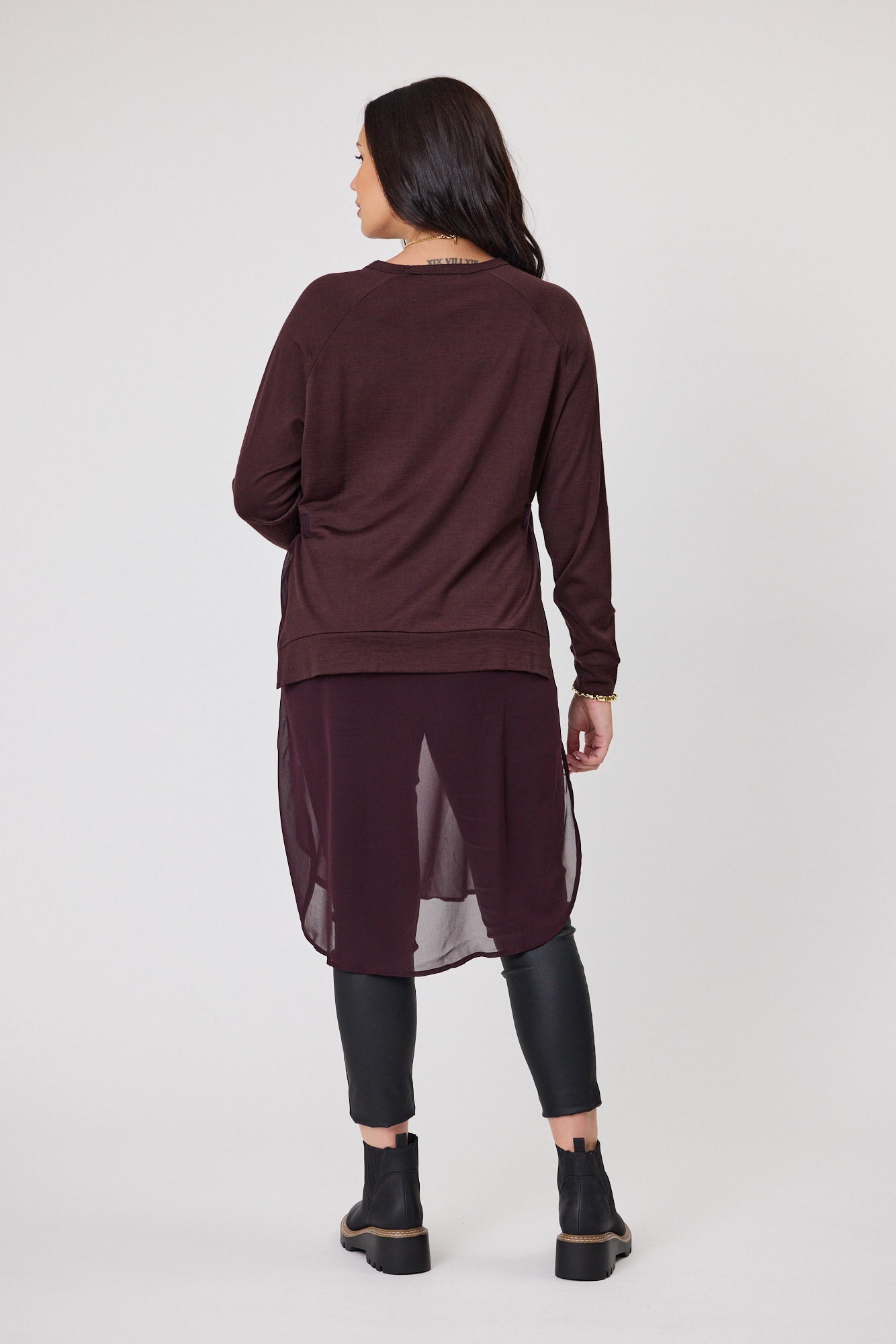Alpine by Shine On Paris Women's Merino Wool & Chiffon Blend Tunic Top in Chocolate Brown - Perfect for Casual Outings & Office Wear
