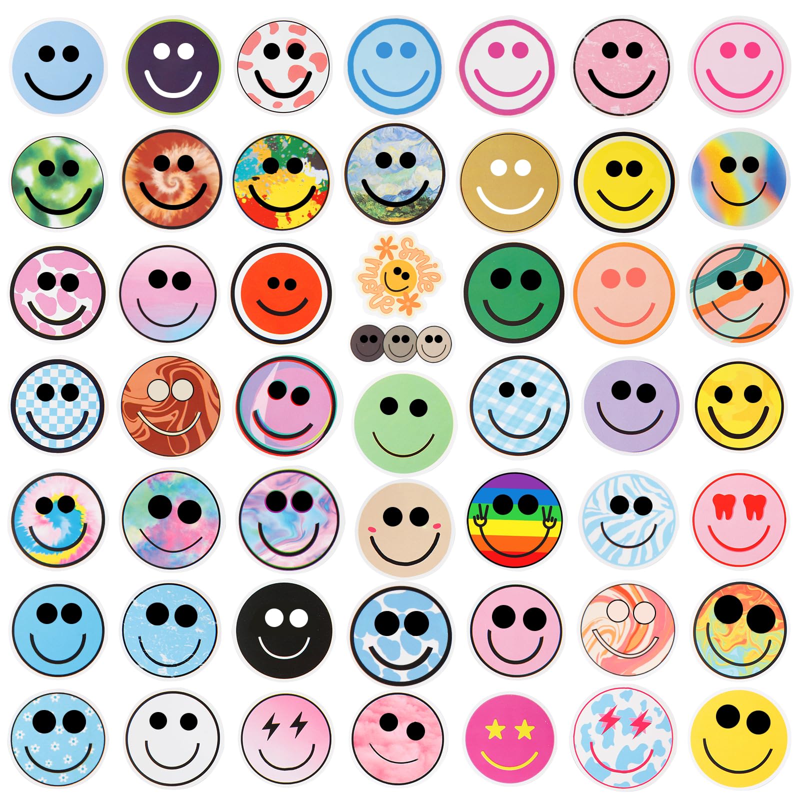 50PCS Waterproof Removable PVC Stickers for Luggage, Laptop, Skateboard, Water Bottles - Cute Graffiti Decals for Teens & Adults (Smiling Face Design) - Perfect for Travel, School & Personalizing Your Belongings