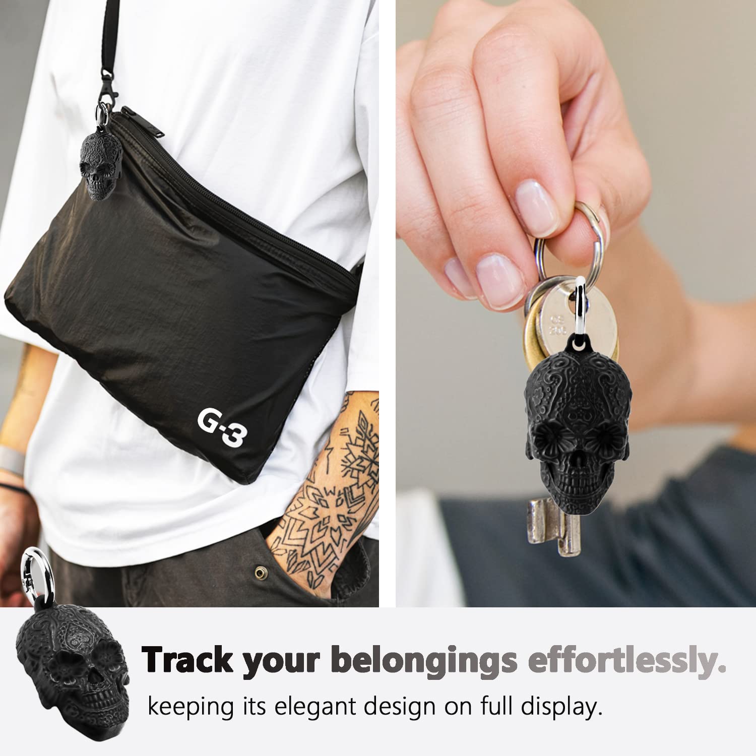 **GOLLEY Apple AirTag Case - Anti-Scratch Silicone Protective Holder with Key Ring, Compatible with AirTag Keychain Accessories (Black Skull) - Perfect for Keys, Bags & Travel Essentials**