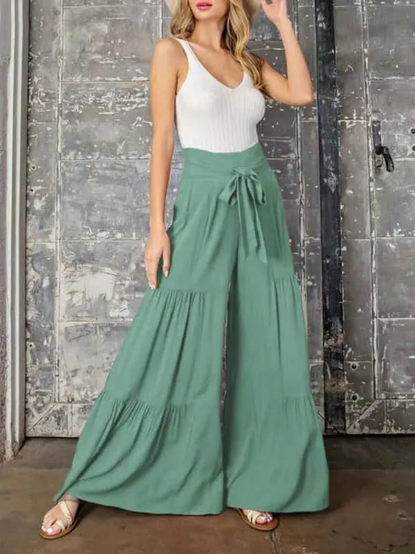 Women's Casual Loose Wide Leg Pants - Comfortable High Waisted Trousers for Work, Travel & Everyday Wear