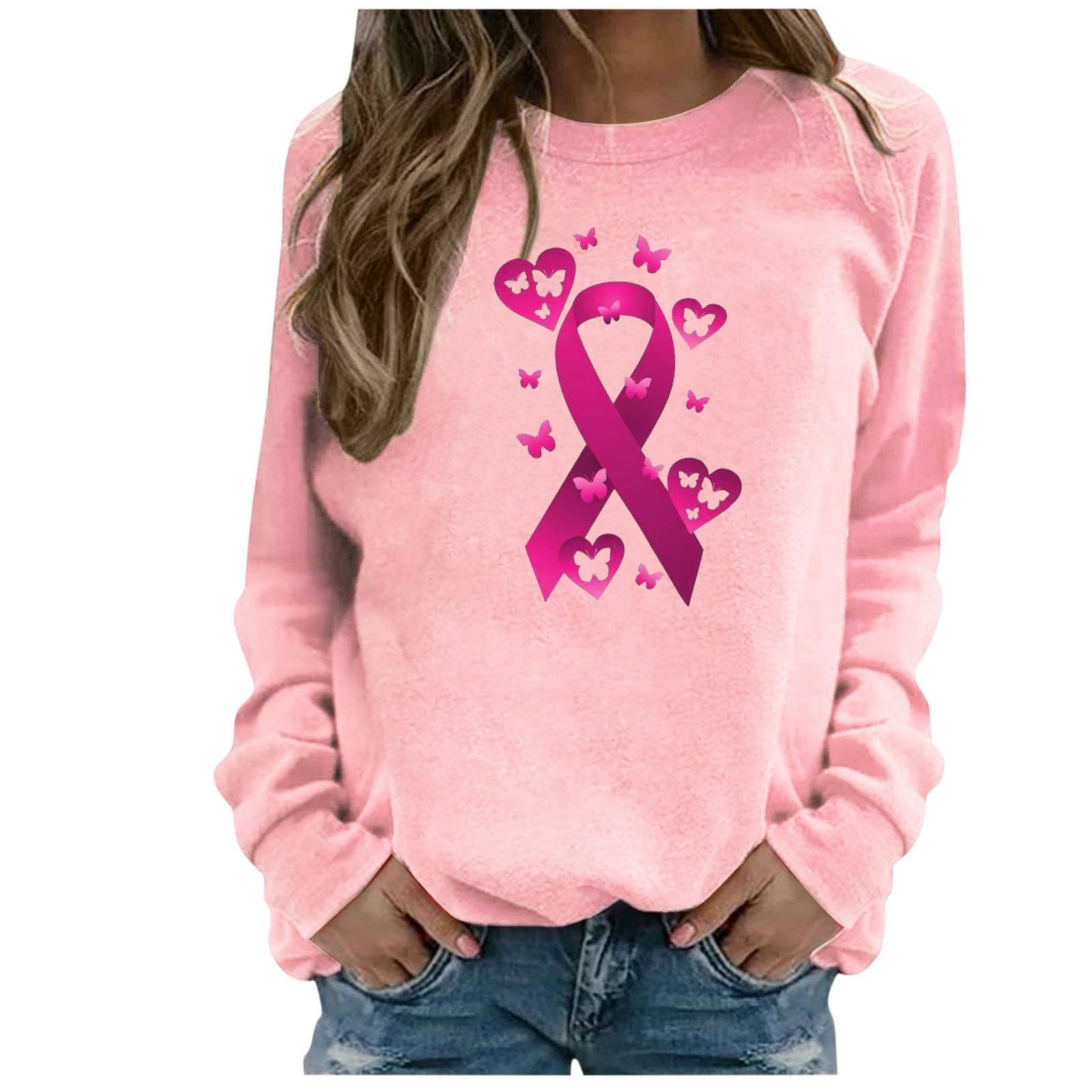 Women's Pink Ribbon Breast Cancer Awareness Sweatshirt 2024 - Soft Fall Crewneck Pullover Top for Support & Comfort | Perfect for Fundraisers, Survivor Events & Everyday Wear