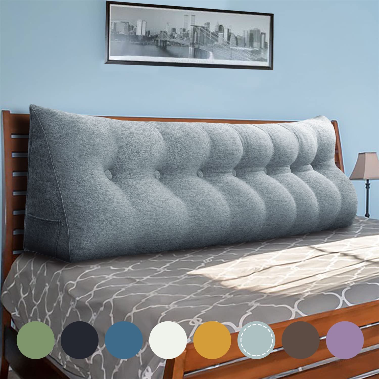 WOWMAX King Size Triangular Headboard Wedge Pillow - Large Bolster Pillow for Daybeds & Bunk Beds with Removable Gray Cover | Perfect for Reading, Watching TV & Back Support in Bed