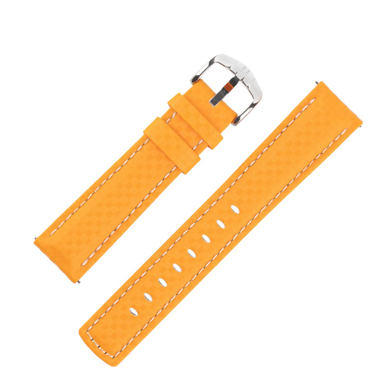Hirsch Carbon Embossed Water-Resistant Leather Watch Band with Brushed Buckle - 20mm Orange Replacement Strap for Men's Watches - Perfect for Diving, Swimming & Outdoor Activities