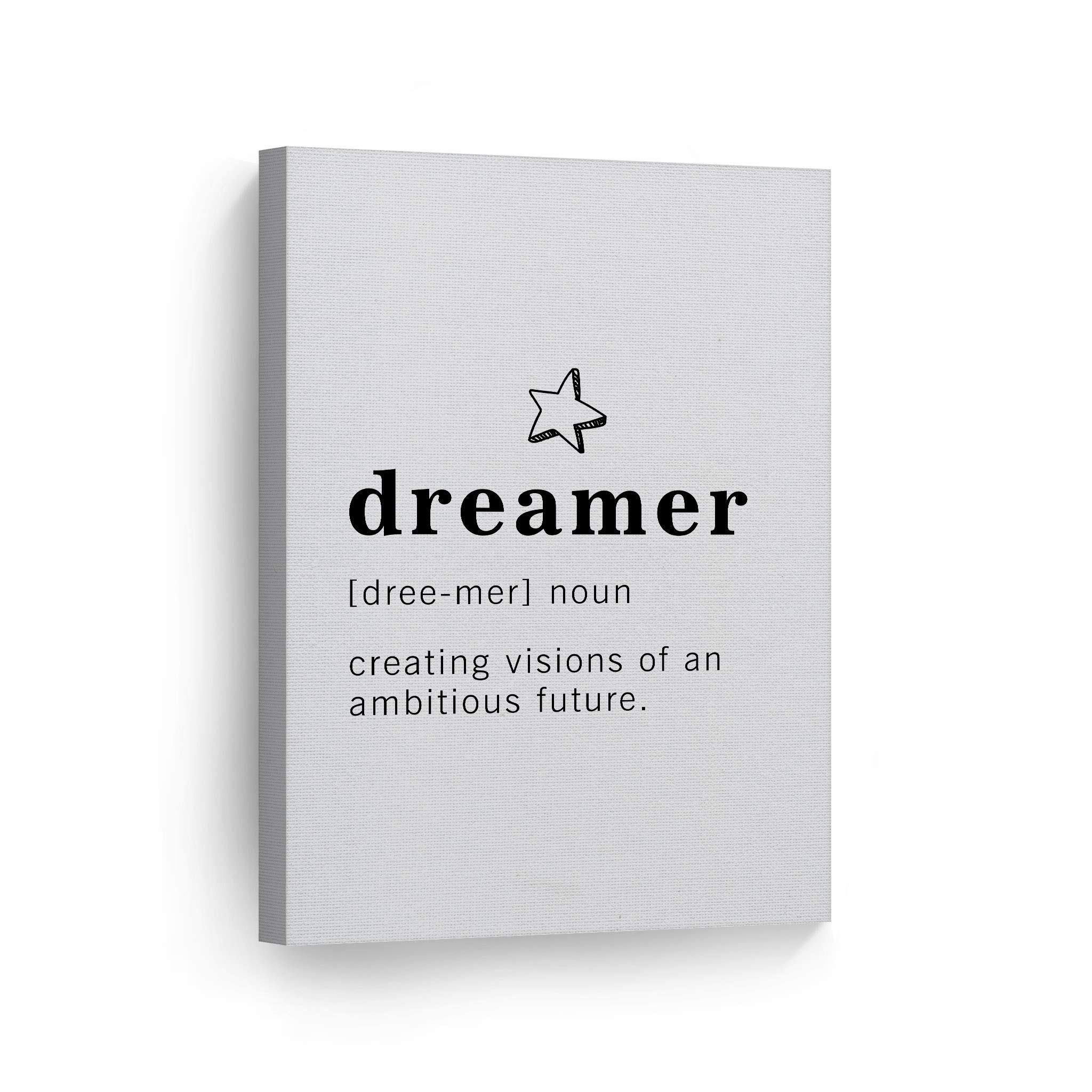 Funny Noun Dictionary Definition of Dreamer Canvas Print - Inspirational Quote Wall Art for Office, Living Room, Bedroom & Bathroom Decor - Ready to Hang 40x30 Inch Home Decor Made in USA - Perfect for Gifts, Housewarming & Motivational Spaces