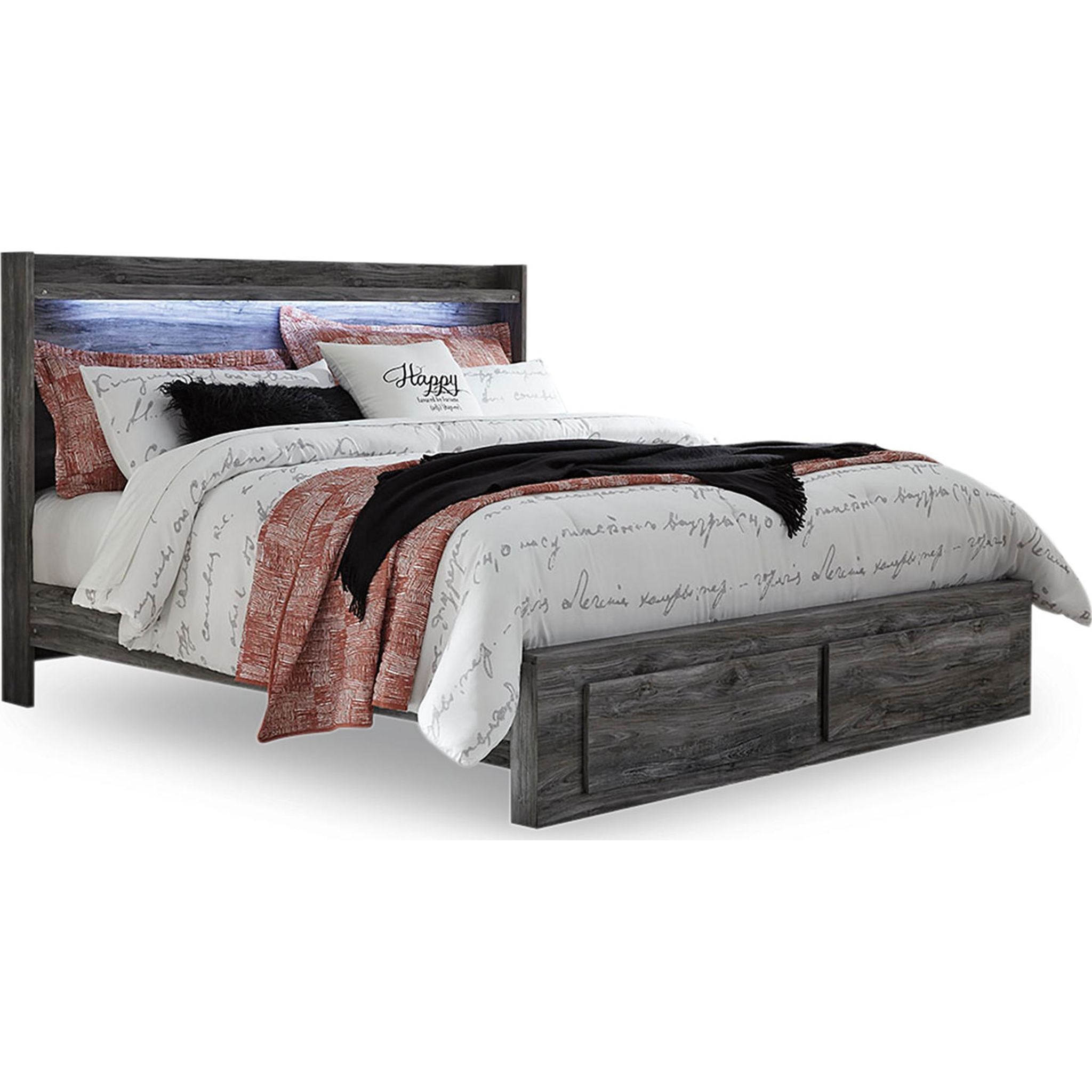 Baystorm King Size Storage Bed with Underbed Drawers - Gray Upholstered Platform Bed Frame for Master Bedroom, Guest Room, or Small Space Saving Solution