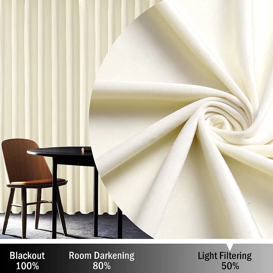Premium Blackout Velvet Curtains for Bedroom & Living Room - 52x84 Inch Thermal Insulated Grommet Drapes (2 Panels, Cream) - Perfect for Light Blocking, Privacy & Home Decor
