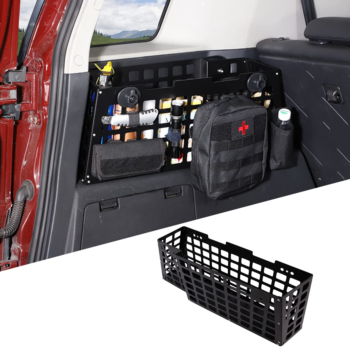 2007-2021 Toyota FJ Cruiser Rear Left Trunk Organizer - Aluminum Alloy Storage Holder for More Cargo Space - Black - Perfect for Camping Gear, Tools & Road Trip Essentials