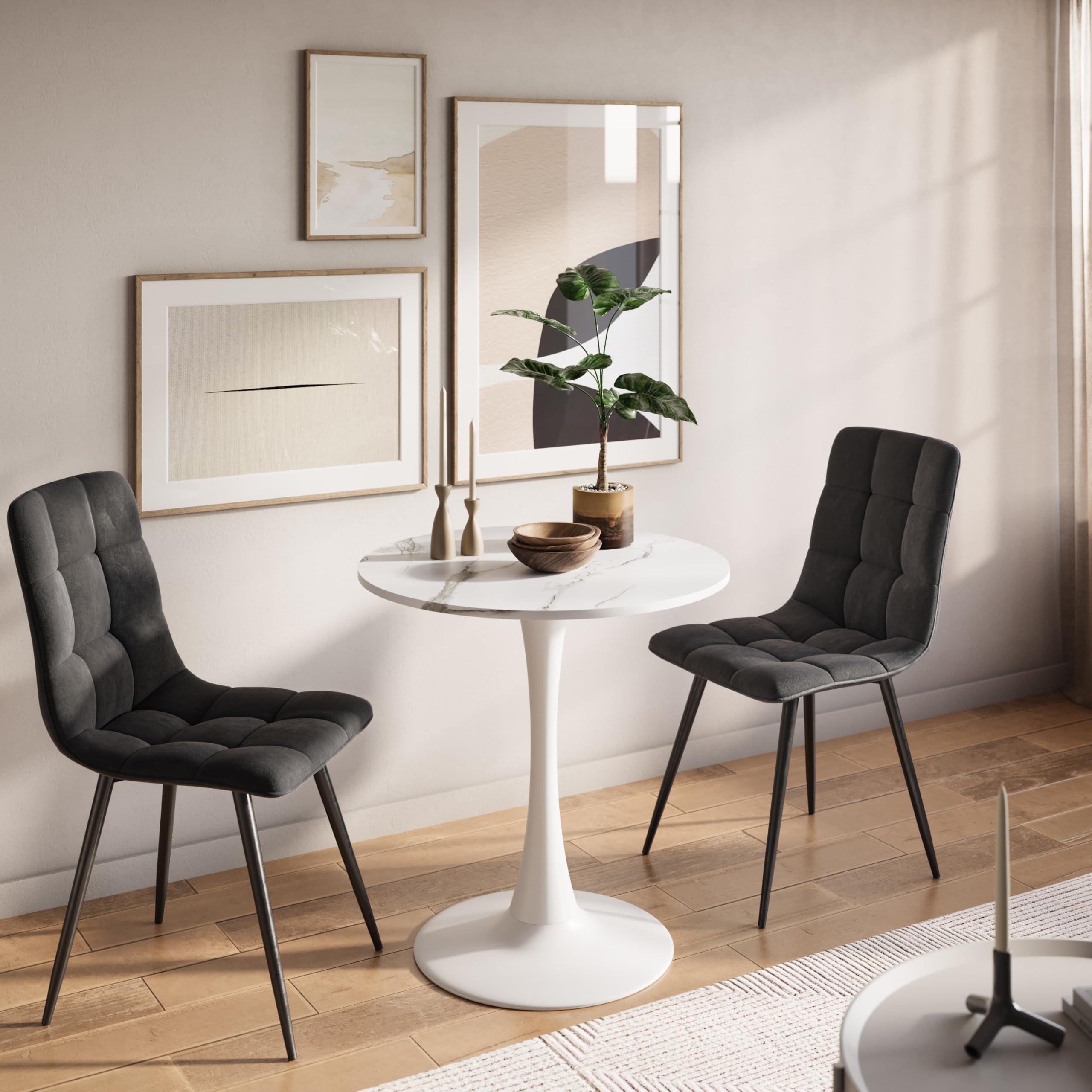 CorLiving Nash Black Velvet Upholstered Dining Chairs with Sturdy Metal Legs - Set of 2 Modern Kitchen Chairs for Dining Room, Restaurant & Home Decor