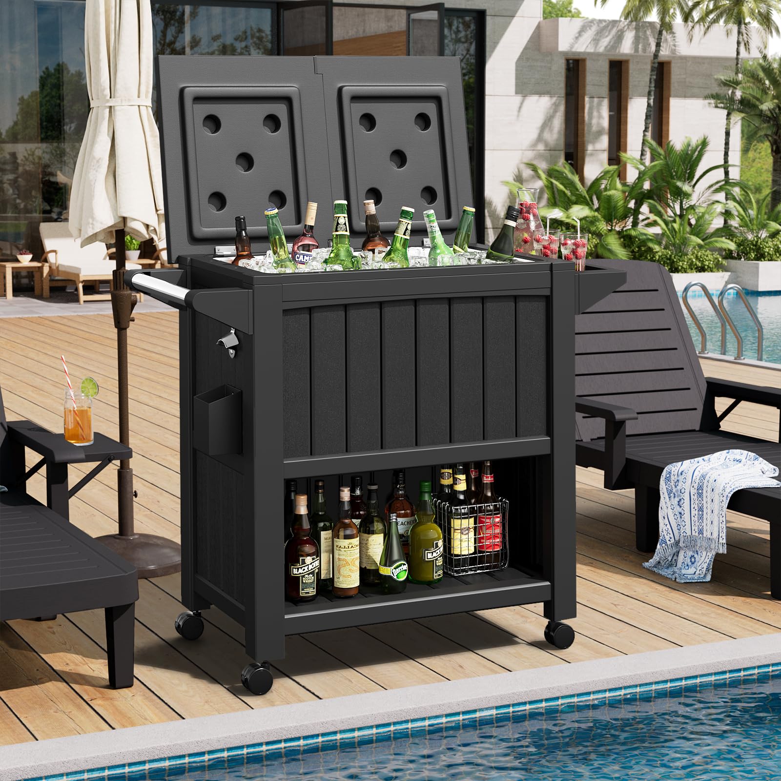 AMOPATIO 85-Quart Outdoor Cooler Cart with Wheels - Portable Rolling Ice Chest with Handles for Camping, Beach, BBQ, Tailgating & Pool Parties - Heavy Duty Patio Cooler for Backyard, Picnics & Outdoor Events