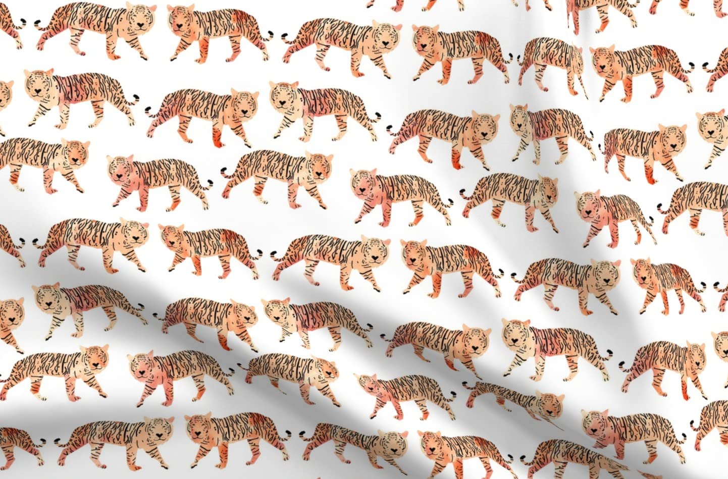 Watercolor Peach Animals Painted Tiger Printed Minky Fabric Fat Quarter - Soft Plush Fabric for Sewing Baby Blankets, Quilt Backing & DIY Plush Toys - Perfect for Nursery Decor, Baby Gifts & Craft Projects