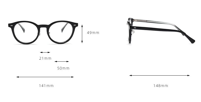 Stylish Black Acetate Unisex Round Full-Rim Eyeglasses 98615 - Perfect for Work, Reading & Fashion Accessories