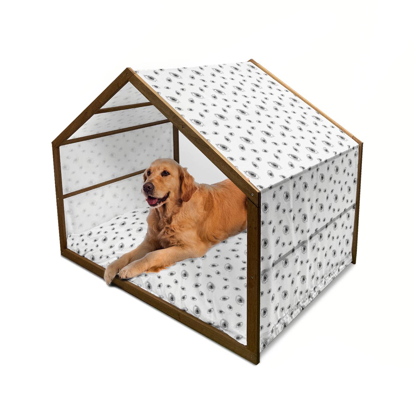 Ambesonne Abstract Art Wooden Dog House with Pillow & Cover - X-Large Charcoal Grey White - Indoor & Outdoor Portable Pet Kennel - Perfect for Home, Garden, or Travel Use