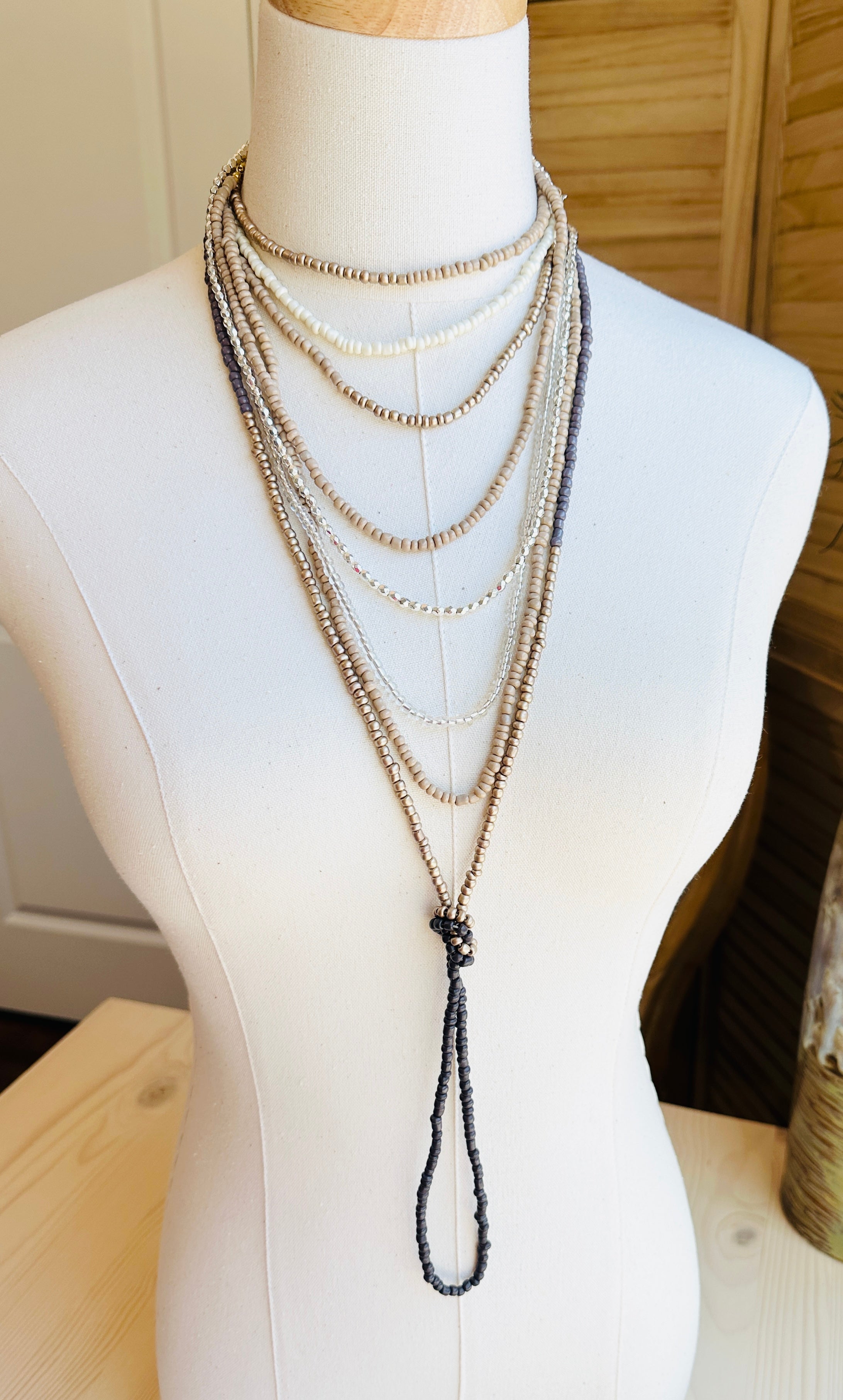 Elegant Beaded Wrap Necklace & Bracelet Set - Taupe Boho Jewelry for Women | Perfect for Casual Wear, Parties & Gifts