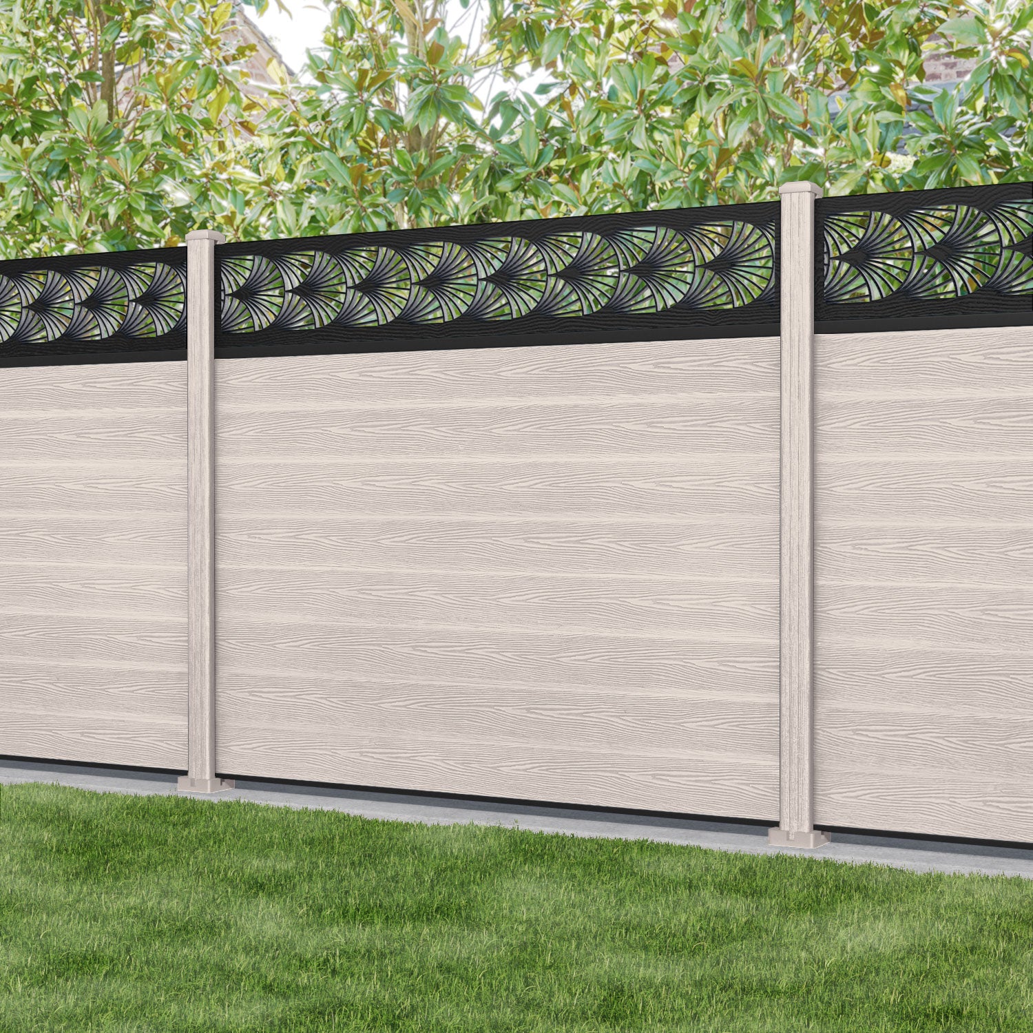 Classic Laurel Fence Panel - Mid Stone Color Composite Fence with Durable Posts | Privacy Fencing for Backyard, Garden & Pool Areas