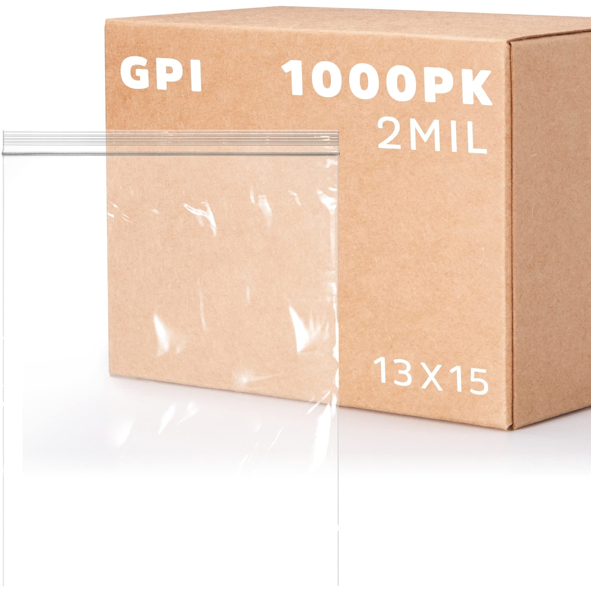 1000 Pack 2 Gallon 13x15 Inch Clear Reclosable Plastic Zip Bags - Bulk 2 Mil Thick Heavy Duty Poly Baggies with Resealable Zipper Top for Travel, Storage, Packaging, Shipping - Perfect for Food, Crafts, Office & Retail Use