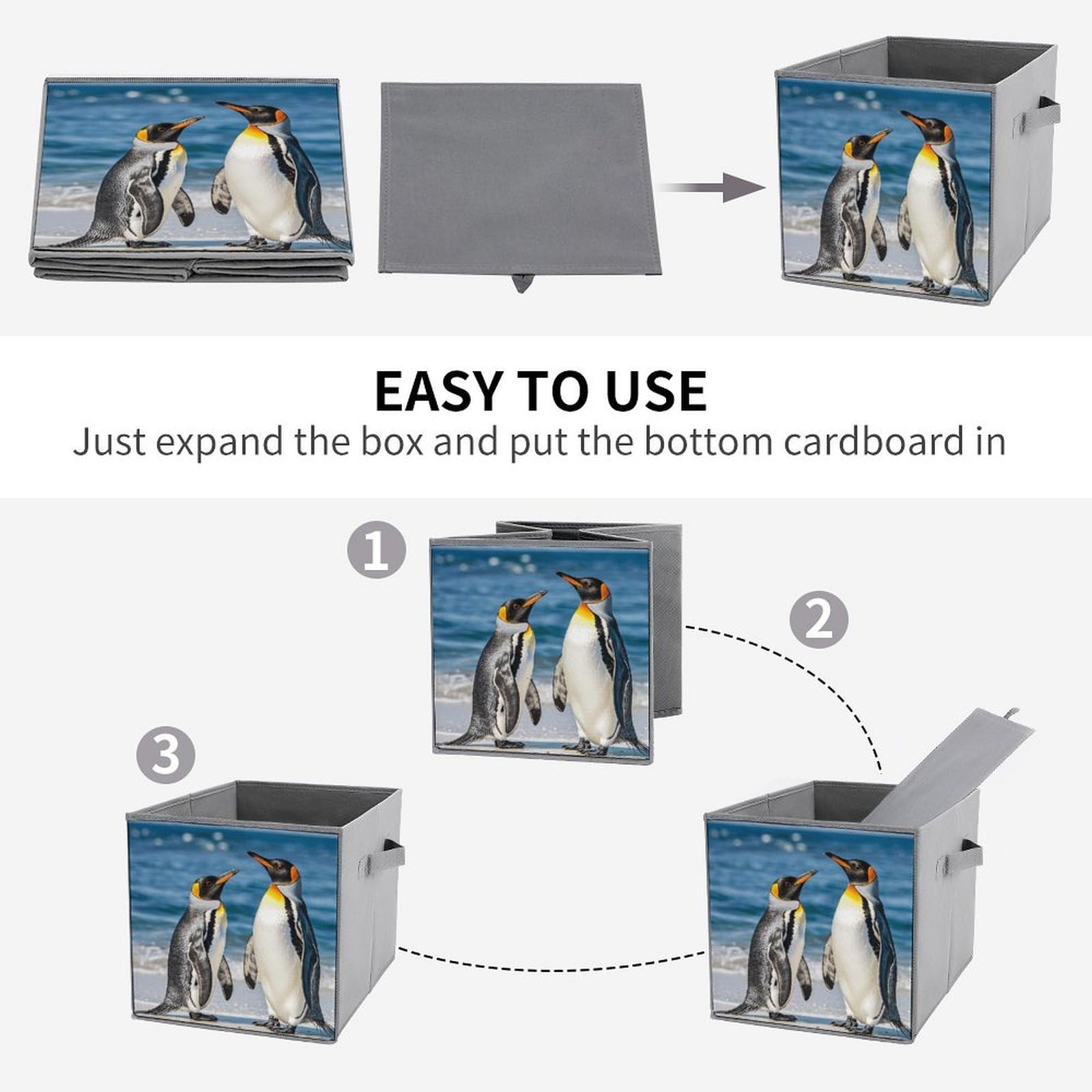 6PCS Collapsible Storage Bins with Handles - Cute Penguin & Ocean Themed Foldable Organizer Boxes for Shelves, Closet, Kids Room & Home Organization - Space Saving Storage Solution for Toys, Books & Household Items