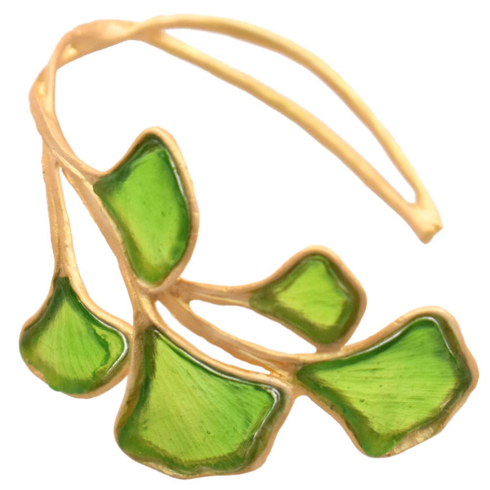 Handmade Artisan Glass & Gold Plated Ginkgo Leaf Cuff Bracelet - Elegant Boho Jewelry for Women, Perfect for Weddings, Parties & Everyday Wear
