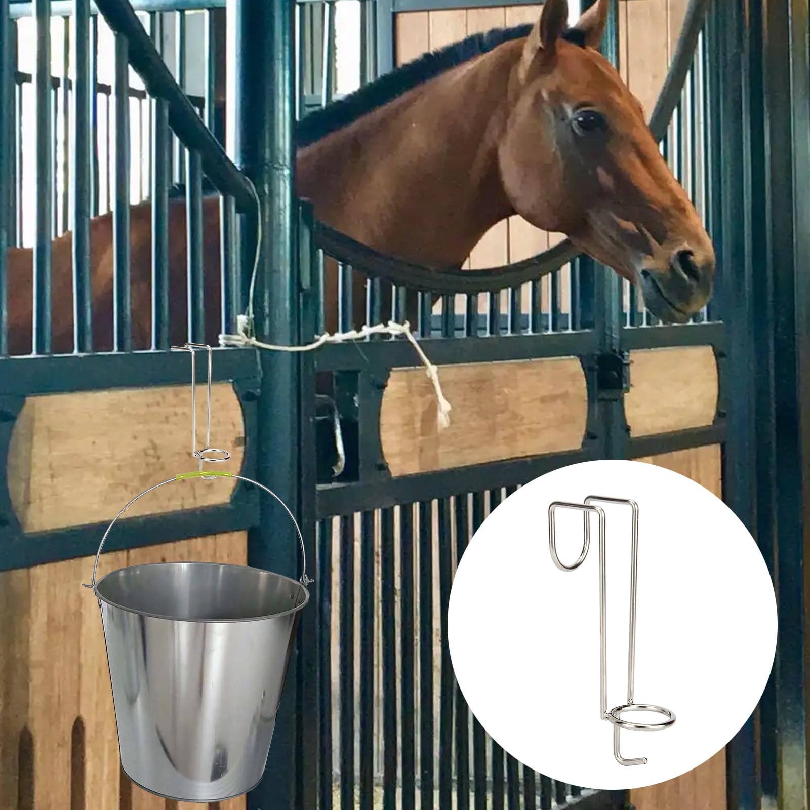 4 Pack Horse Water Bucket Hooks - Portable & Removable Bucket Hangers for Equestrian, Livestock Stalls, Barns & Farmhouses - Ideal for Feeding, Watering & Stable Organization (Black)