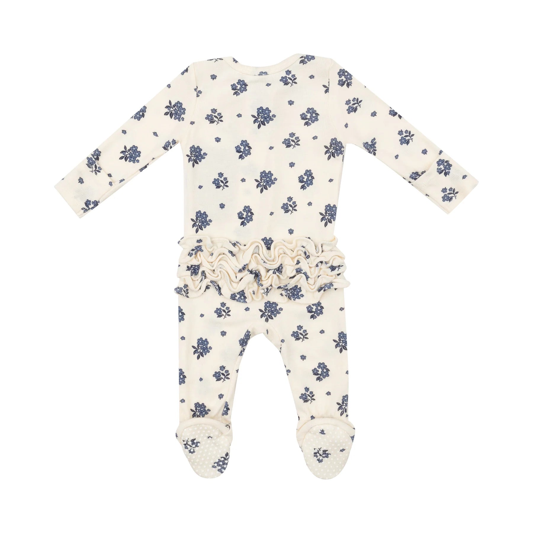 Zippered Ruffle Footie Pajamas - Ribbed Petite Bouquets Design | Cozy Sleepwear for Women & Girls | Perfect for Winter Nights & Loungewear