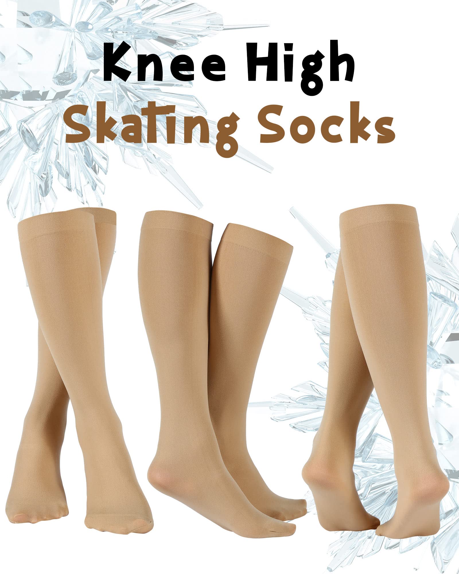 12 Pairs Women's Ice Skating Socks - High Tights Nylon Figure Skating Socks for Girls & Kids - Perfect for Ice Rinks, Figure Skating Practice and Winter Sports