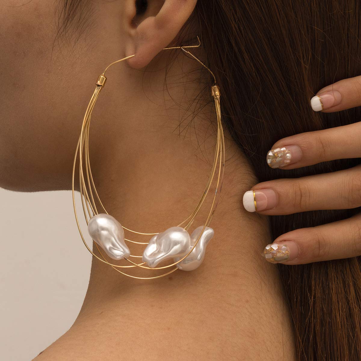 Wiwpar Fashion Large Hoop Earrings - Super Huge Gold Circle Dangle Earrings with Pearls, Thin Elegant Women's Jewelry Accessories for Party, Wedding & Special Occasions
