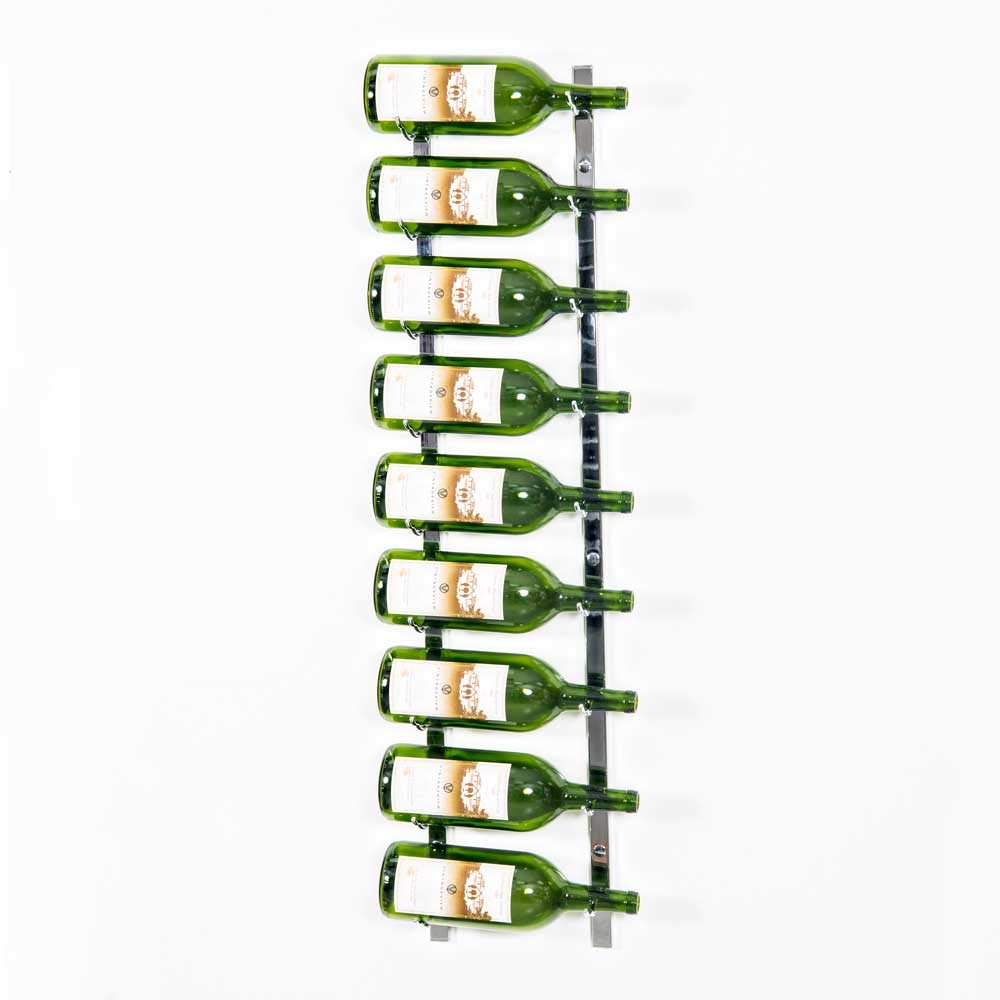 VintageView W Series Wall Mounted Mag Rack - Chrome Luxe Single Depth Champagne & Magnum Bottle Holder (9 Bottles) - Perfect for Wine Cellars, Bars & Kitchen Storage