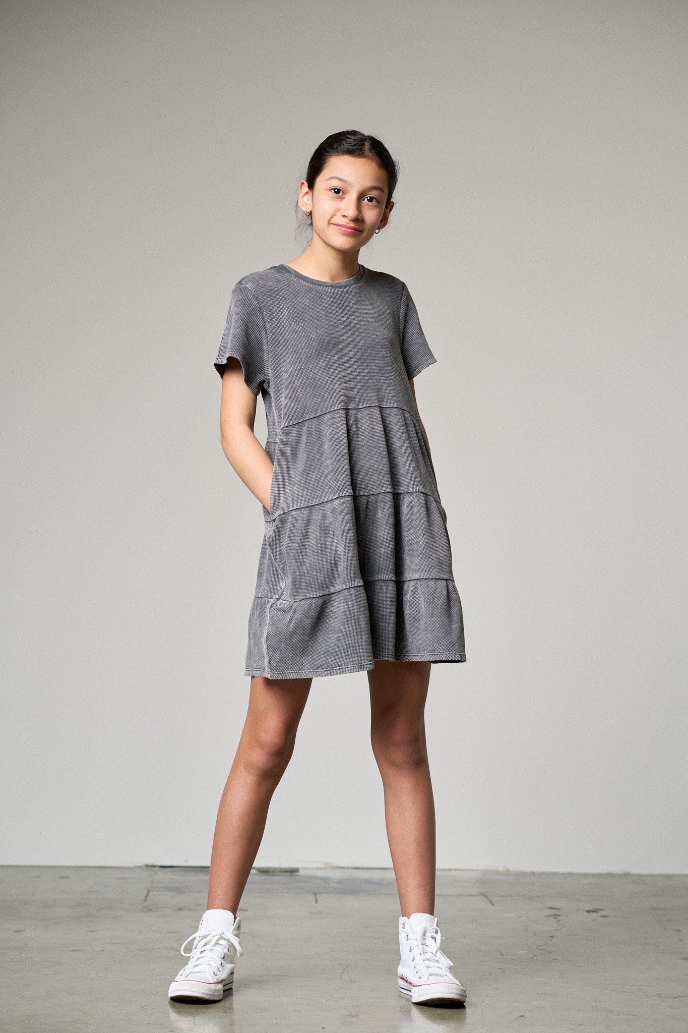 Acid Wash Waffle Dress - Black | Stylish & Comfortable Women's Casual Dress for Everyday Wear, Date Night & Summer Outfits