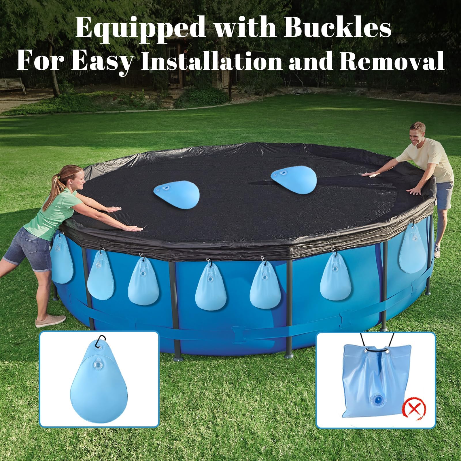 8 Pack Heavy Duty Pool Cover Weights with Hooks - Leakproof PVC Water Bags for Above Ground Swimming Pools - Winter Tarp Weights, Anti-Freeze Protection - Perfect for Securing Pool Covers During Cold Weather and Storms