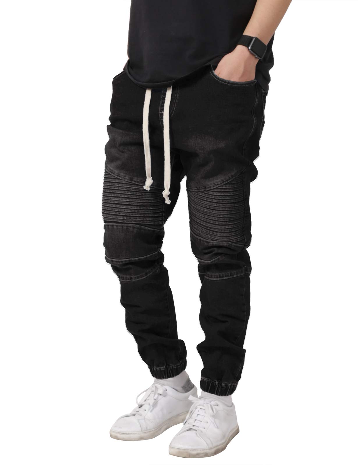 Allsense Men's Slim-Fit Acid Wash Biker Denim Jogger Pants - Stylish & Comfortable Casual Pants for Motorcycle Riding, Streetwear & Everyday Wear