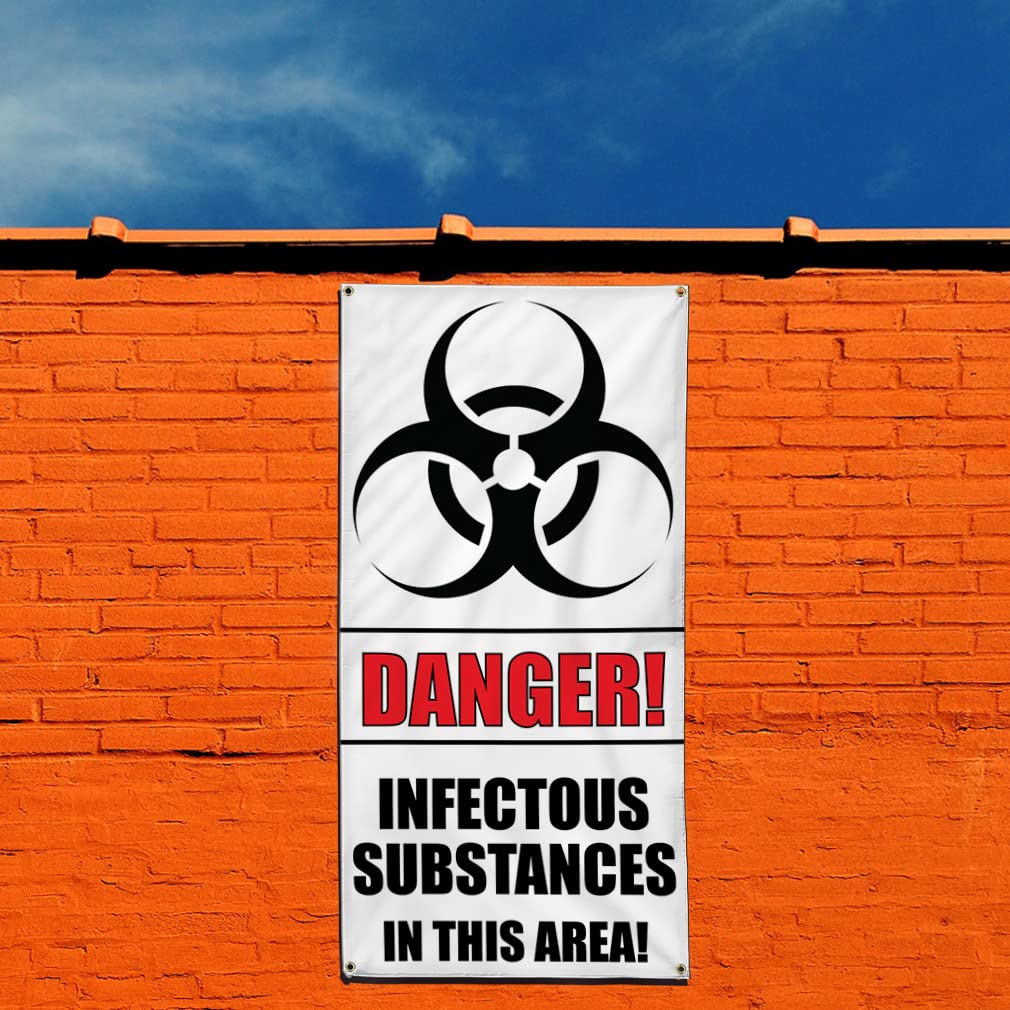 Danger! Infectious Substances Safety Vinyl Banner - 144x60 Inches, Weatherproof, 10 Grommets for Secure Installation | Industrial, Yard & Outdoor Use | Multiple Sizes Available for Workplace, Construction Sites & Hazardous Areas