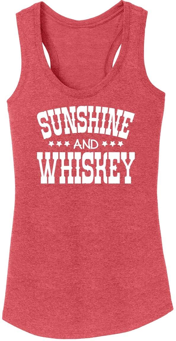 Funny Women's Sunshine & Whiskey Country Graphic Tri-Blend Tank Top - Casual Summer Outfit for Music Festivals & Beach Vacations
