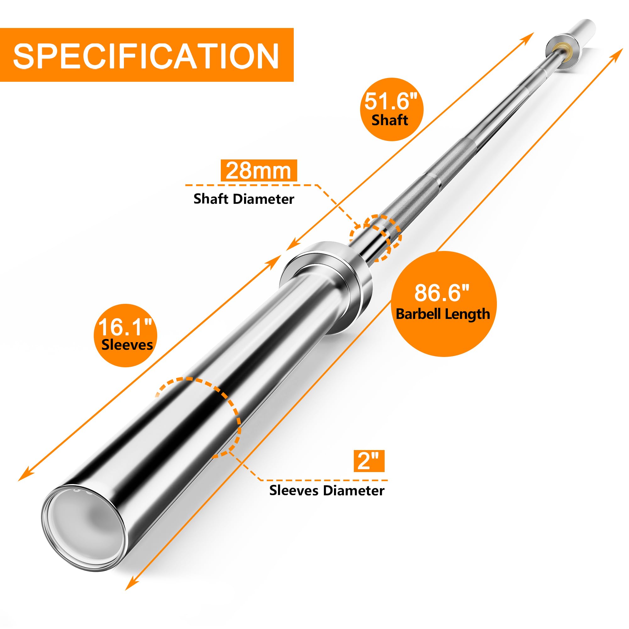 Holleyweb Olympic Barbell Bar 2 Inch EZ Curl Bar - Premium Weightlifting Bar for Biceps, Squats, Bench Press & Powerlifting - Heavy Duty Strength Training Bar for Home Gym & Professional Use