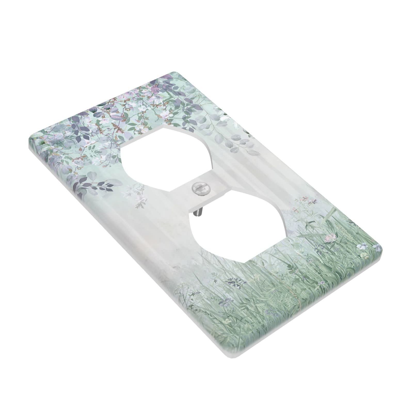 Green Leaves Floral Light Switch Cover - Decorative Plastic Wall Plates for Electrical Outlets - Kids Bedroom & Bathroom Decor - Perfect for Nursery, Home, and Office Decorations