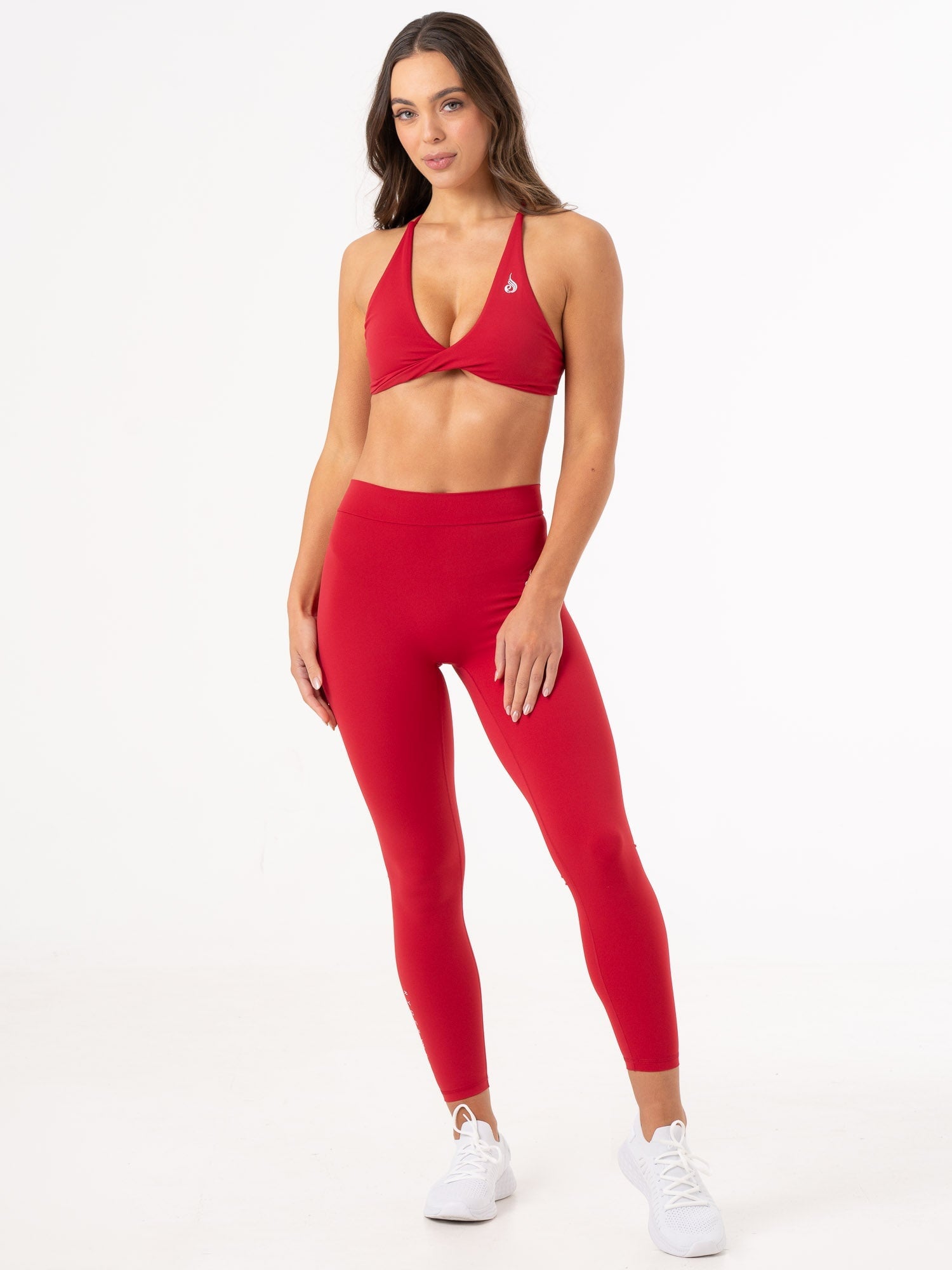 NKD V Scrunch Leggings for Women - High Waisted Tummy Control Yoga Pants in Cherry Red | Workout, Gym, Running & Lounge Wear