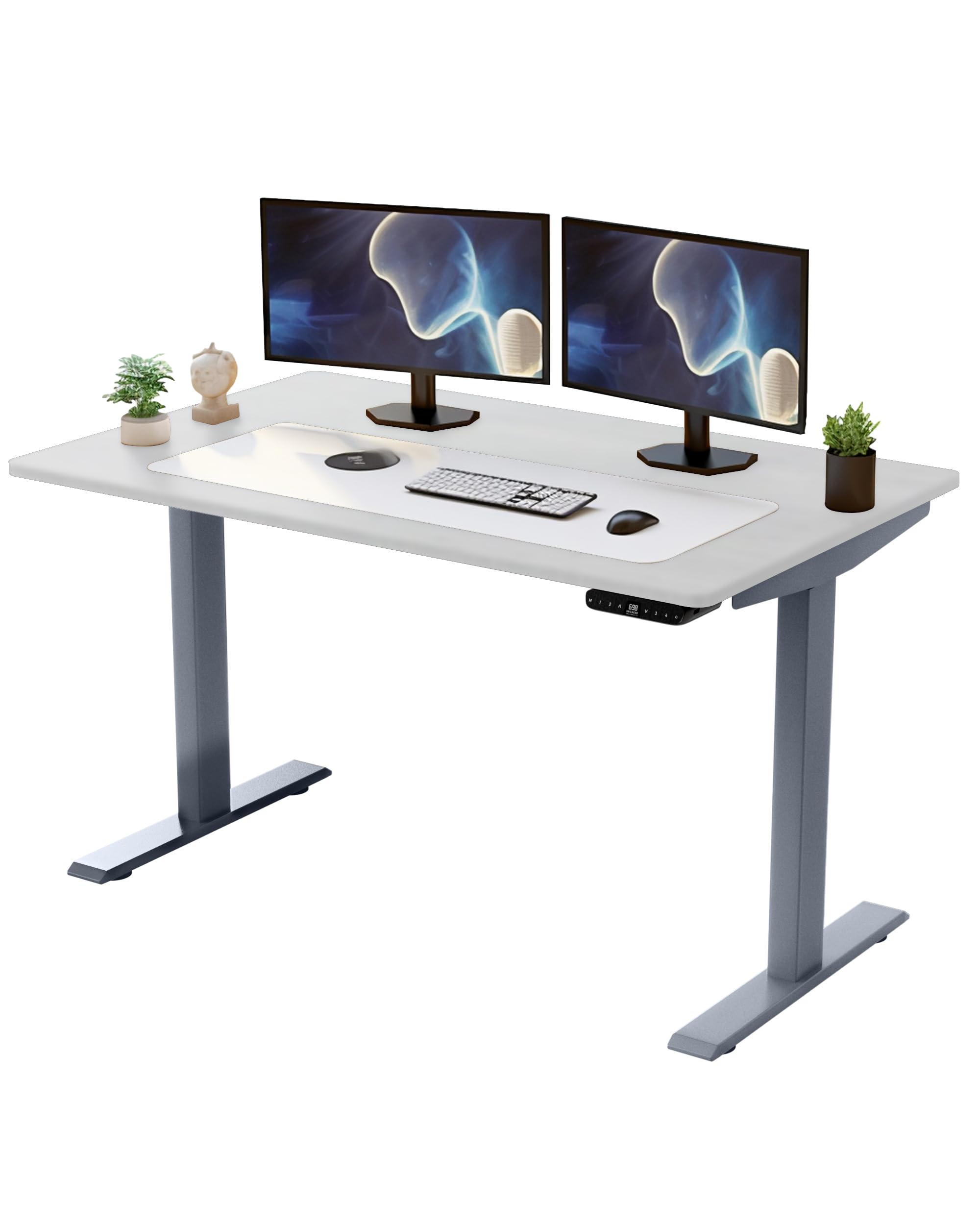 Rise UP Electric Standing Desk - 60x30 Inches Adjustable Height Wooden White Desk with Dual Motor for Home Office | Ergonomic Sit Stand Desk for Work, Gaming & Study