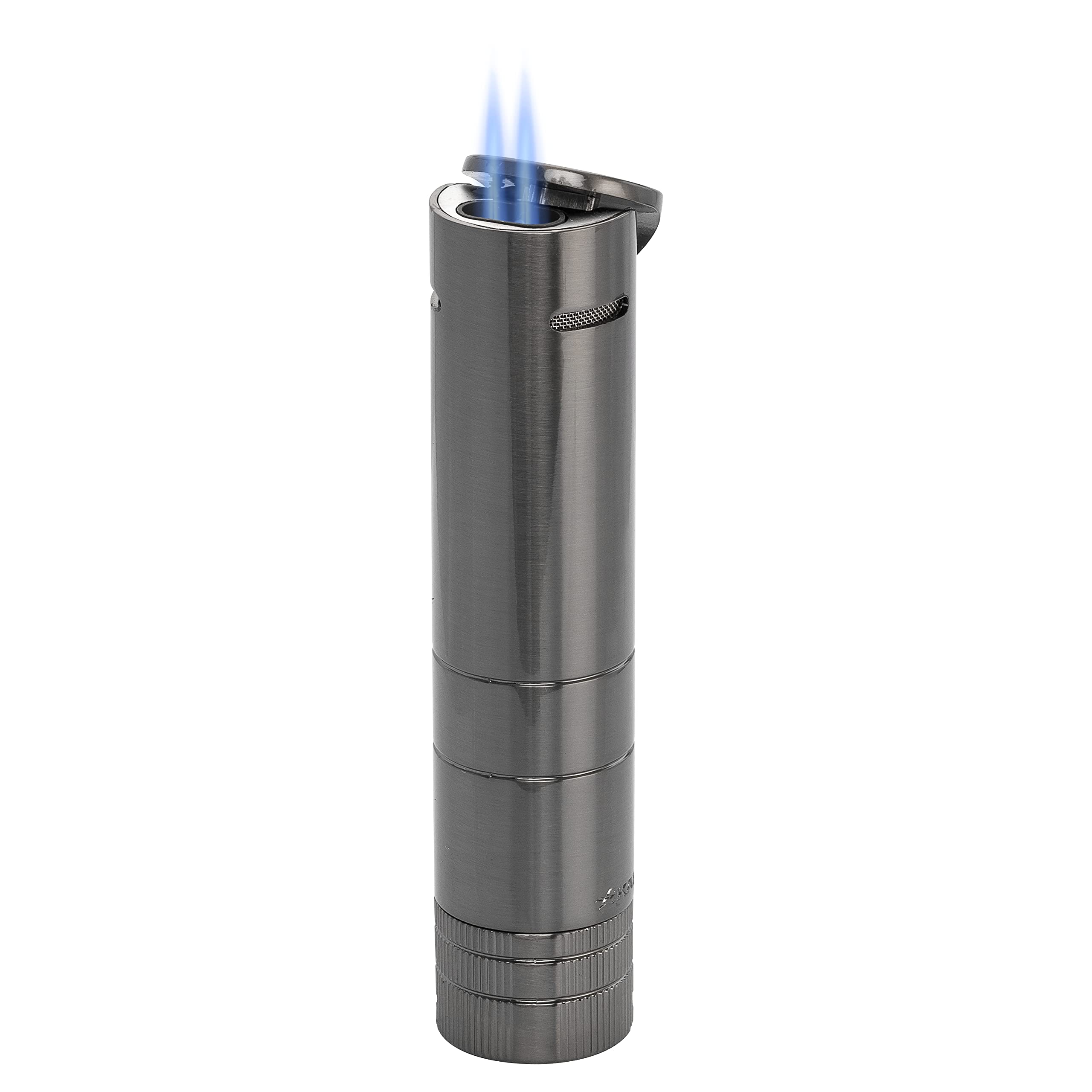 XIKAR Turrim Dual Jet Flame Cigar Lighter - Premium Table Top Design with Adjustable Fuel Wheel in Gunmetal Finish | Perfect for Cigar Lounges, Home Bars & Outdoor Smoking Sessions