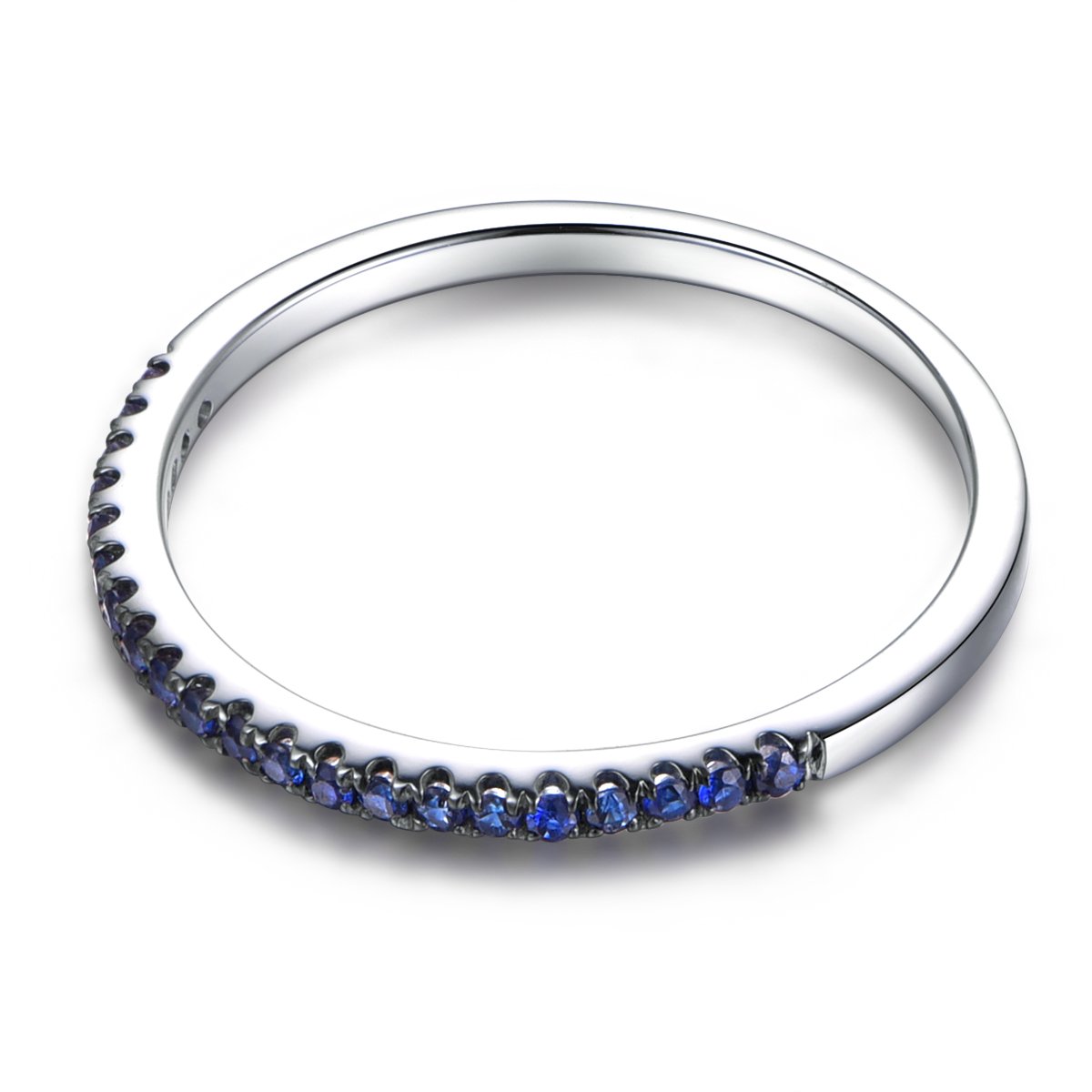 14K White Gold Sapphire Engagement Ring & Wedding Band Set - Classic Half Eternity Matching Rings for Women | Perfect for Proposals, Anniversaries & Bridal Jewelry