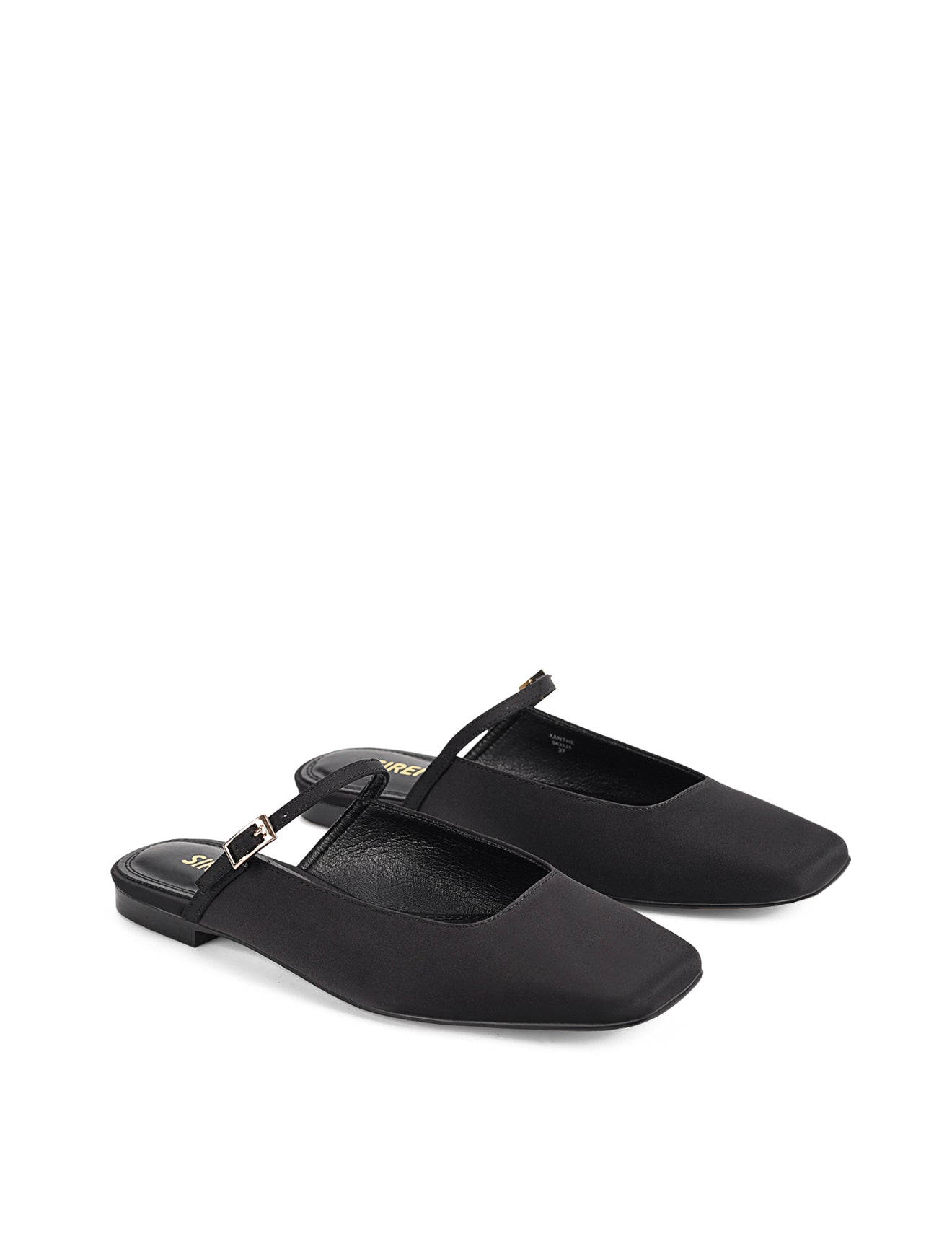 Xanthe Mary Jane Mules - Black Satin Women's Slip-On Shoes | Comfortable & Stylish for Work, Weddings & Casual Outfits