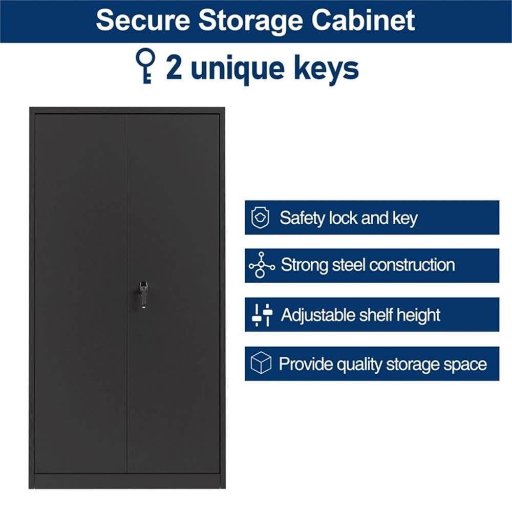 Heavy Duty Steel Locking Storage Cabinet with 4 Adjustable Shelves - Black Metal Security Cabinet for Garage, Warehouse & Office Organization