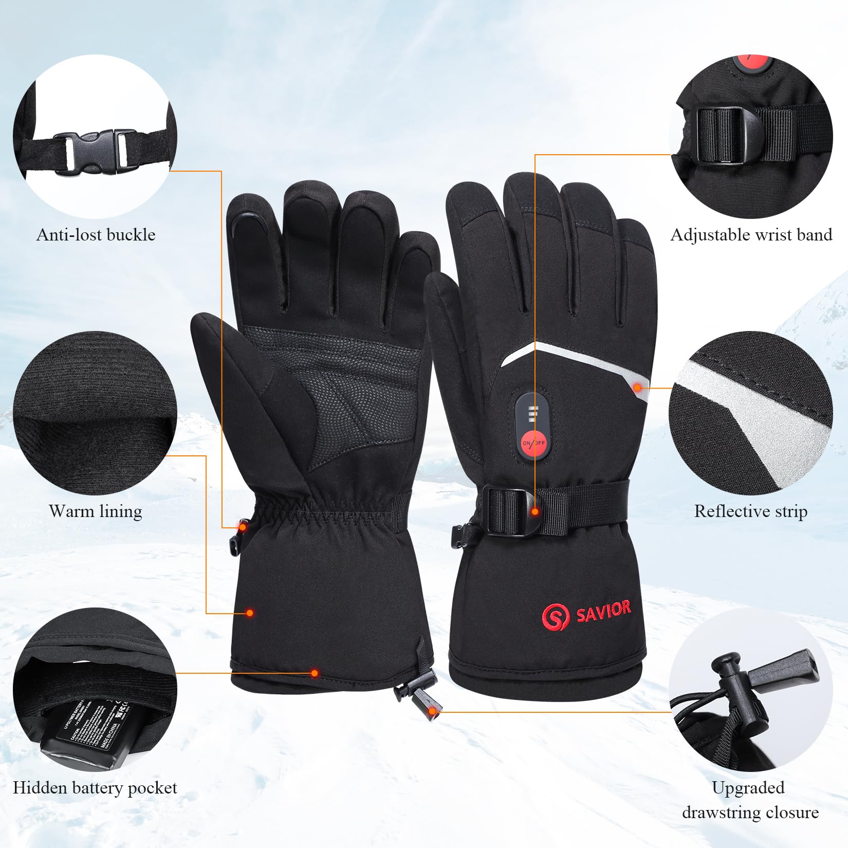 SAVIOR HEAT Rechargeable Battery Heated Gloves for Men & Women - Electric Warming Winter Gloves for Skiing, Snowboarding, Hiking & Outdoor Activities
