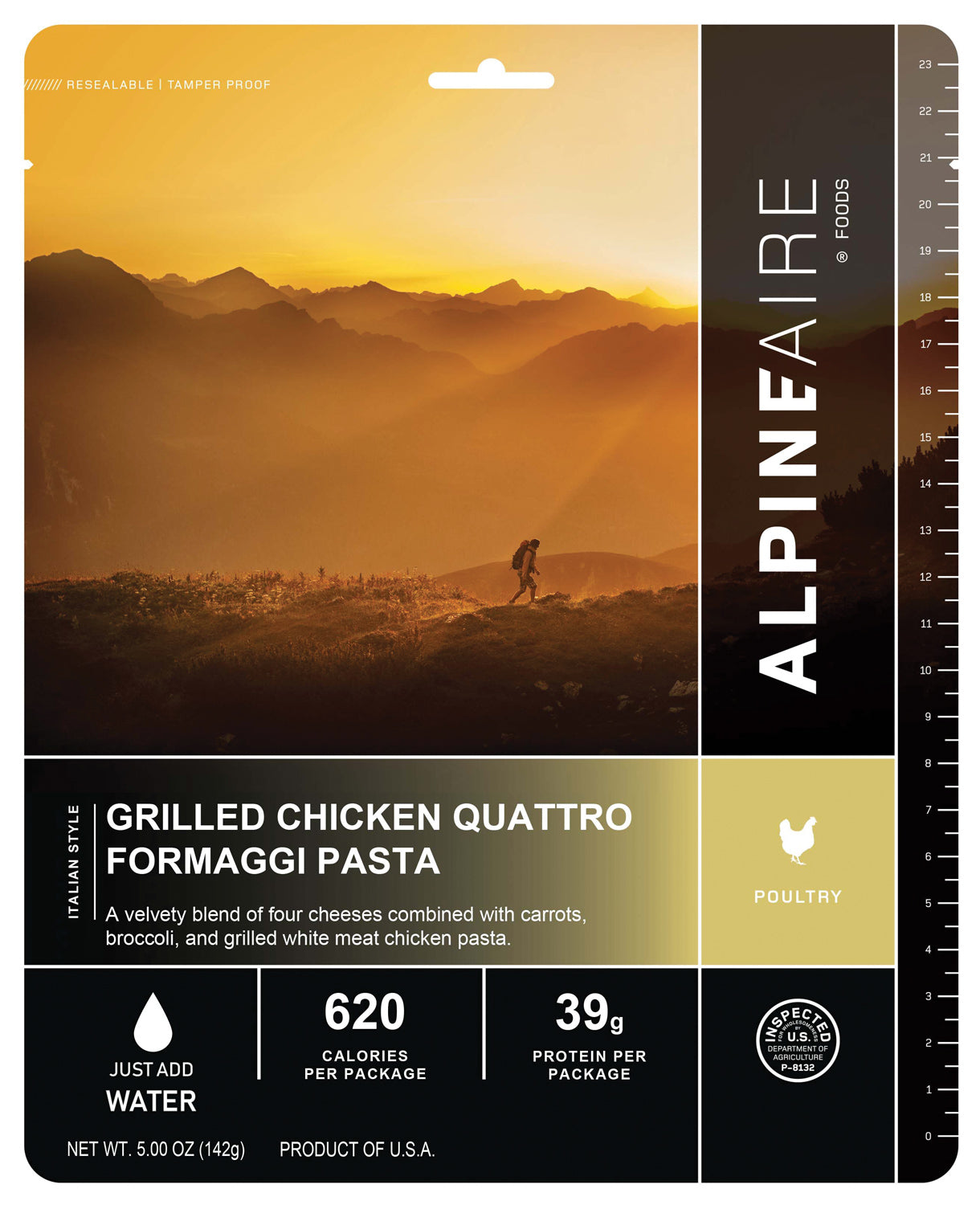 Alpine Aire Grilled Chicken Formaggi Pasta - Freeze Dried Backpacking Meal | High Protein Camping Food for Hiking, Backpacking & Emergency Preparedness | Lightweight & Easy to Prepare