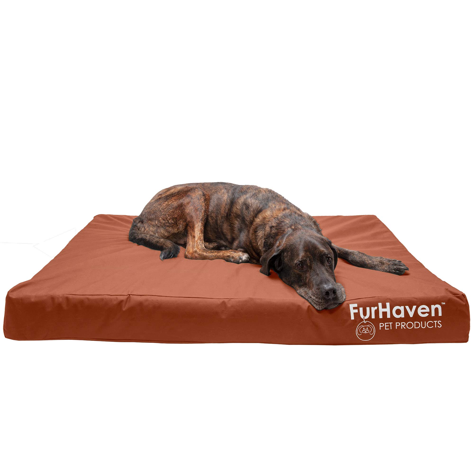 Furhaven Waterproof Memory Foam Dog Bed - Washable Cover for Large Dogs up to 125lbs, Indoor/Outdoor Use - Chestnut XXL
